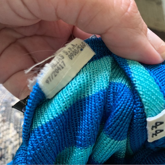 GIANNI VERSACE COUTURE vintage stripe knit turtleneck blouse blue black top - Picture 8 of 9